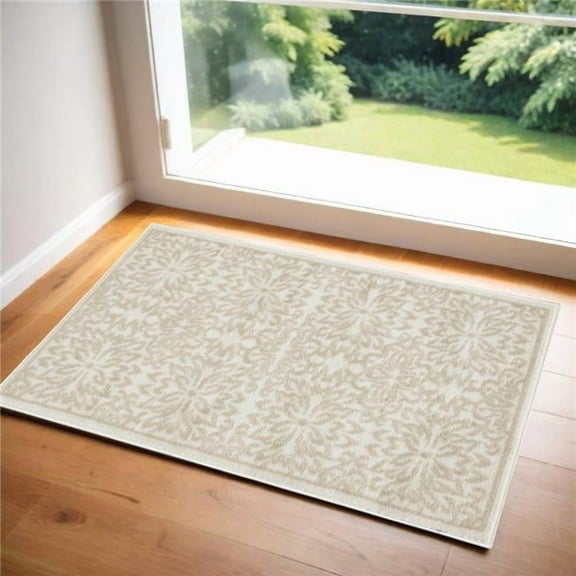 HomeRoots 552983 2 x 4 ft. Beige & Ivory Floral Rectangle Area Rug