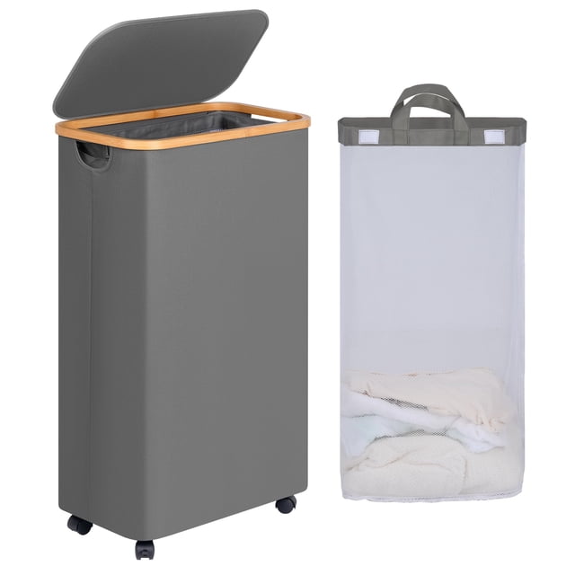 Cesto de ropa efluky Slim con ruedas 75 L con tapa gris