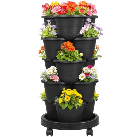 Jardinera vertical VECELO de 5 niveles con riego automático, color negro