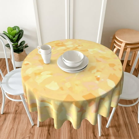 

TEQUAN 60 Round Tablecloth Macarone Yellow Sugar Texture Pattern Washable Polyester Table Cloth Waterproof Wrinkle Resistant Decorative Table Cover