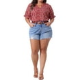 thumbnail image 3 of Agnes Orinda Women's Plus Size Floral Tops Ruffle V Neck Puff Short Sleeve Summer Casual Blouse 1X Red, 3 of 7