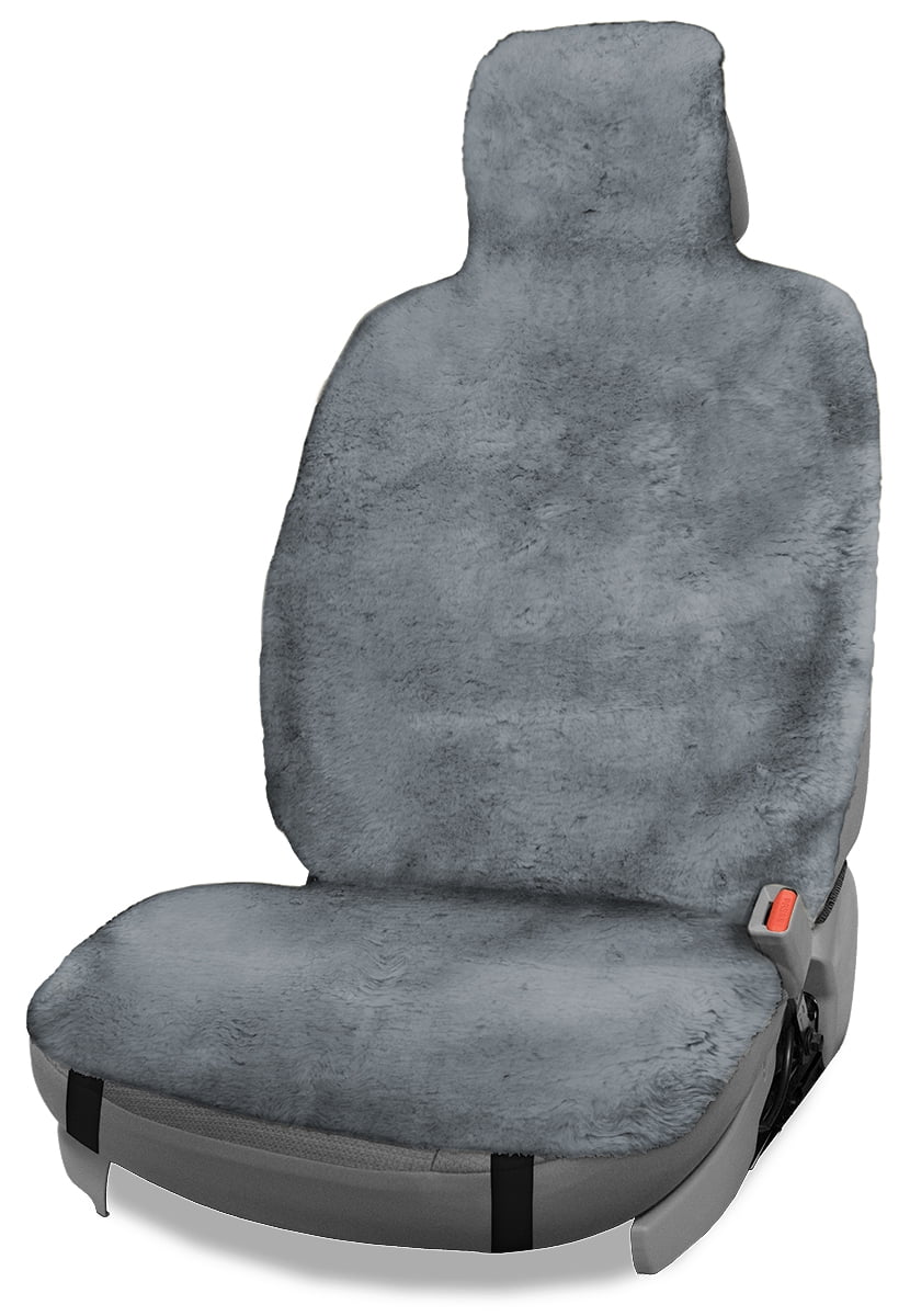 Universal Sheep Skin Seat Cushion With Headrest Cover Grey