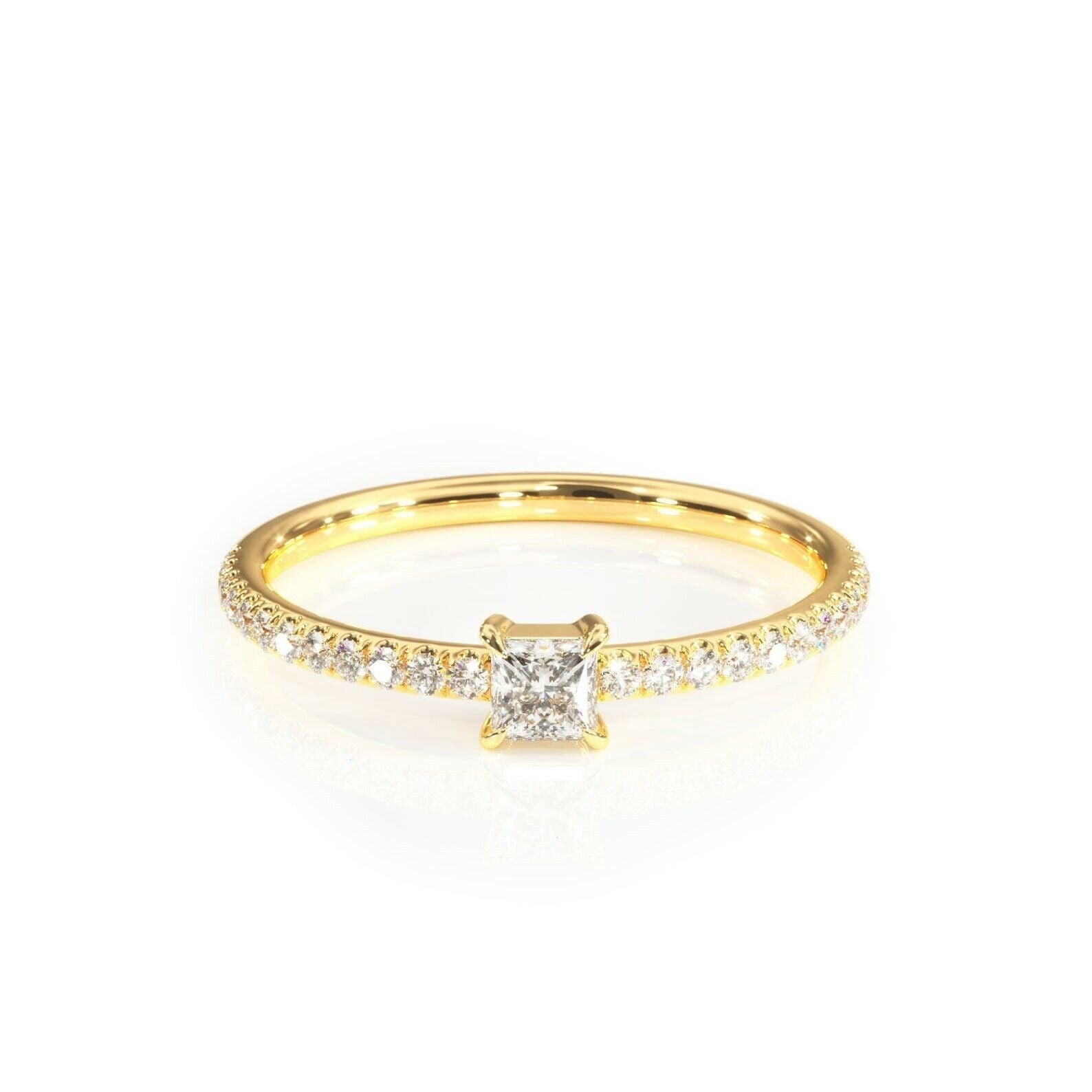 HeartsAndYou 1.5ct Princess Cut Moissanite Engagement Ring for Women Accents Solitaire 18k Yellow Gold Over Silver