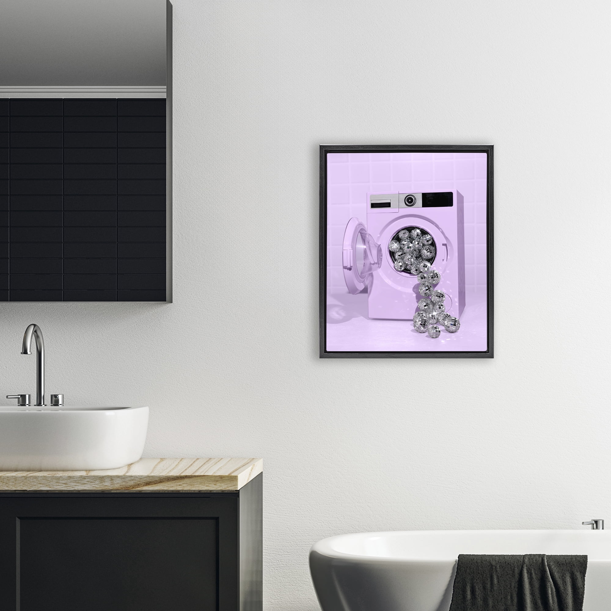 Stupell Industries Disco Laundry Machine over Purple Black Framed Floater Canvas Wall Art, design by LISH Creative