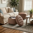 thumbnail image 3 of YYEAN Round Ottoman with Storage, PU Leather Footstool with Legs, Small Foot Rest Ottoman for Bedroom, Living Room, Decorative Home Furniture-24.5"D x 24.5"W x 17"H-Brown, 3 of 9