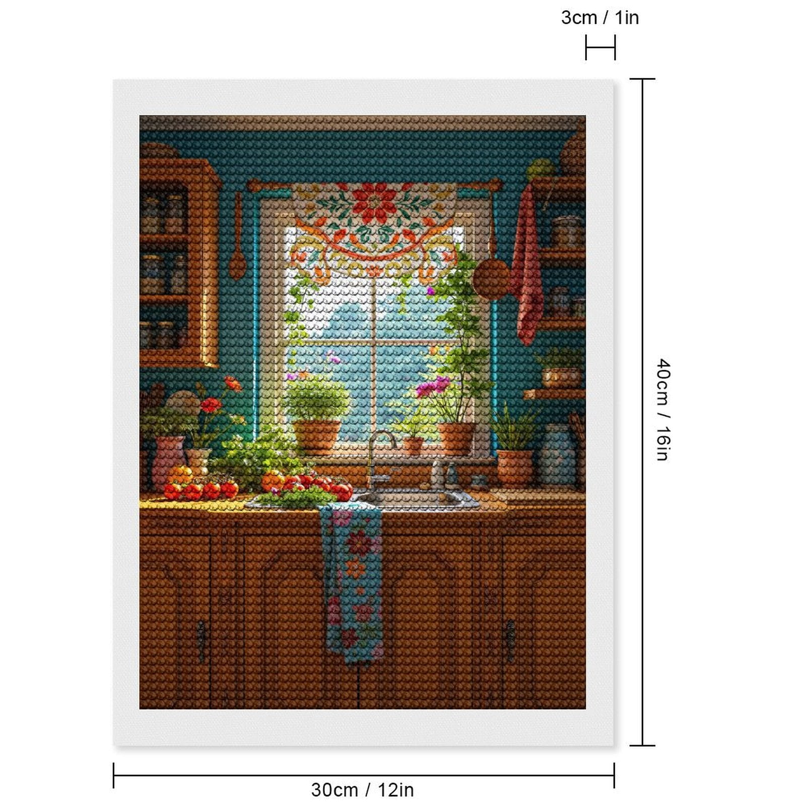 Diamond Art Kits for Adults, Colorful Kitchen Window Garden 5D Diamond Painting Kits for Adults Beginners, DIY Full Drill Diamond Painting, Gem Art and Crafts 12x16