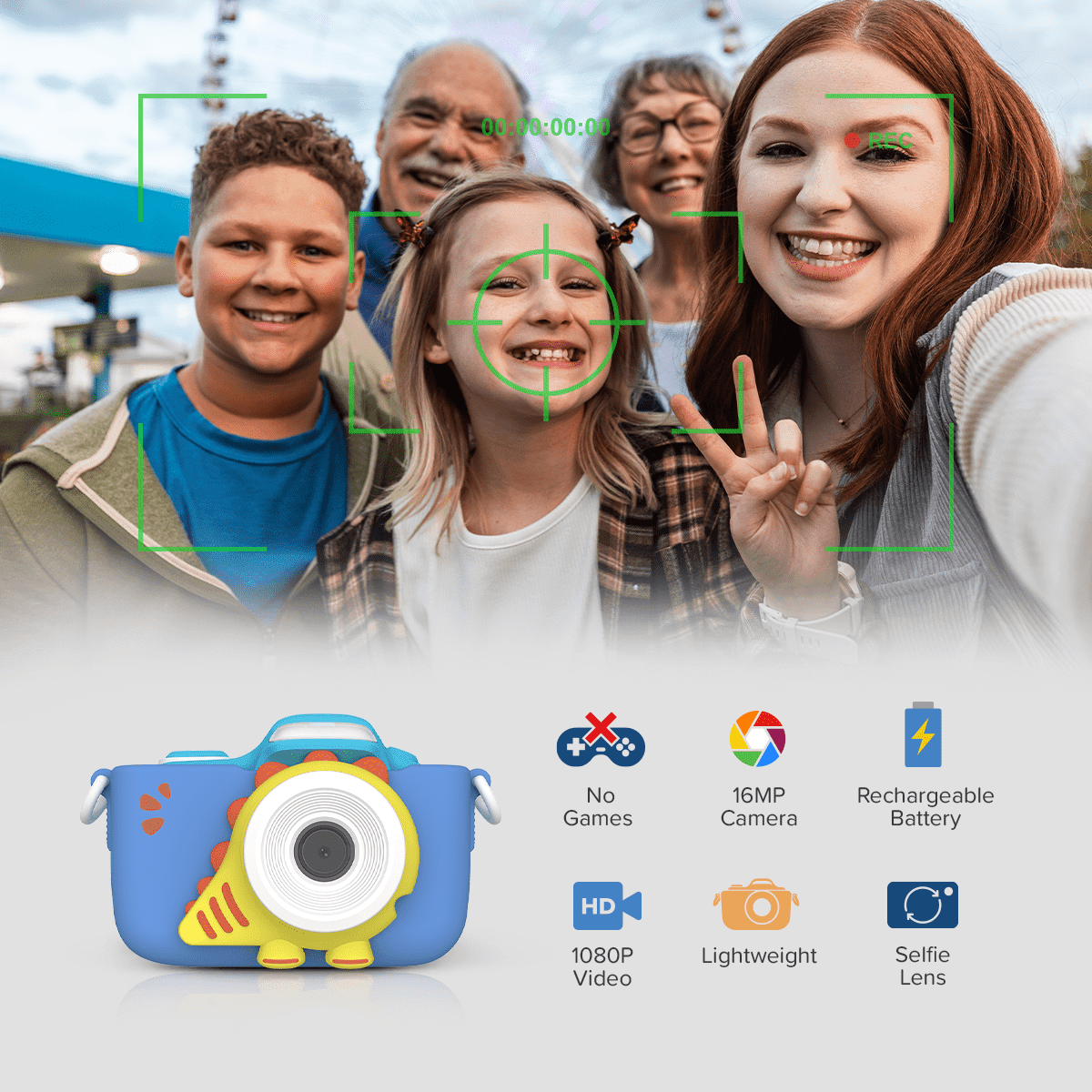 myFirst Camera 3 - New Kids Mini Camera, 12MP HD Video, Selfie Lens, Shockproof Case, microSD - Blue