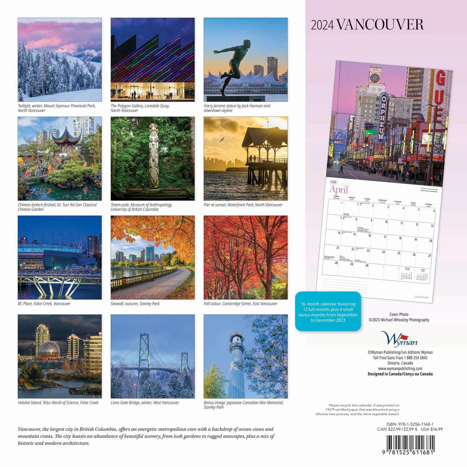 Wyman Publishing Vancouver 2024 12x24 Inch Square Wall Calendar, 9781525611681