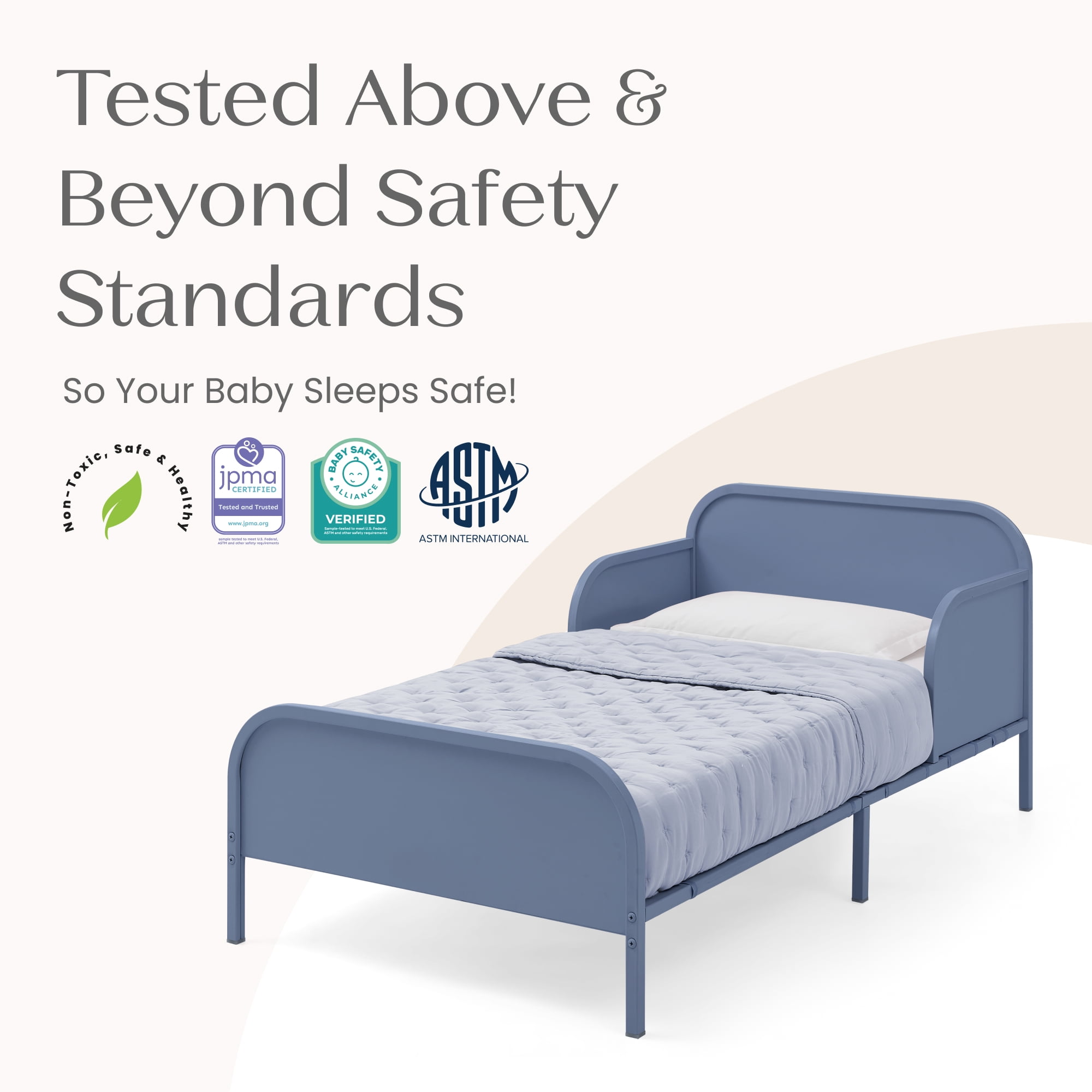 Delta Children Magic Magnet Toddler Bed with Customizable Magnets & Built-In Book Storage, Denim Blue