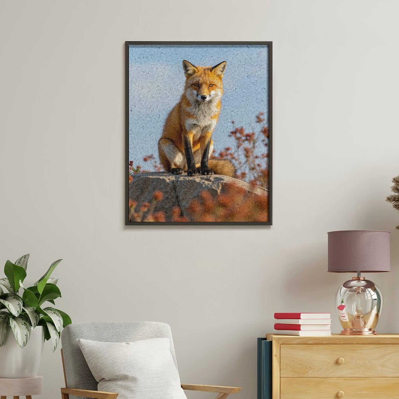 Paint By Numbers Kit for Adults Beginner - DIY Red Fox Sitting On Rock Canvas Painting Kits for Adults, Frameless Paint By Number for Adults for Home Wall Decor 16x20 Inch