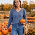 thumbnail image 4 of Ladies Sweaters V Neck Ribbed Knit Long Sleeve Loose Fit Soft Lightweight Pullover Tops Cozy Fall Winter Basic Sweater for Women Trendy Casual Clothes, 4 of 6