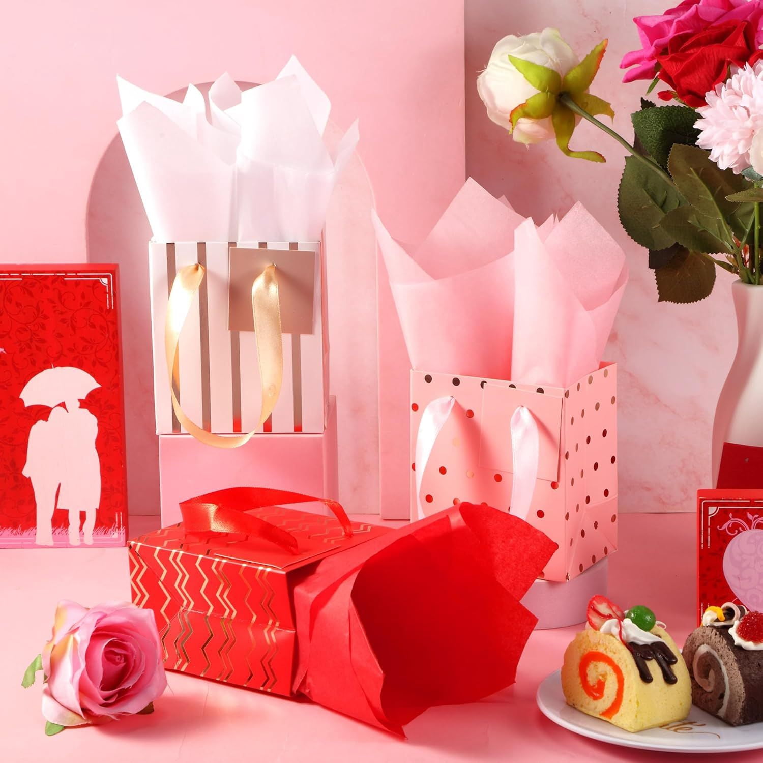 12 Pack Metallic Gift Bags with Tissue Paper for Birthday Wedding Party Wrapping
