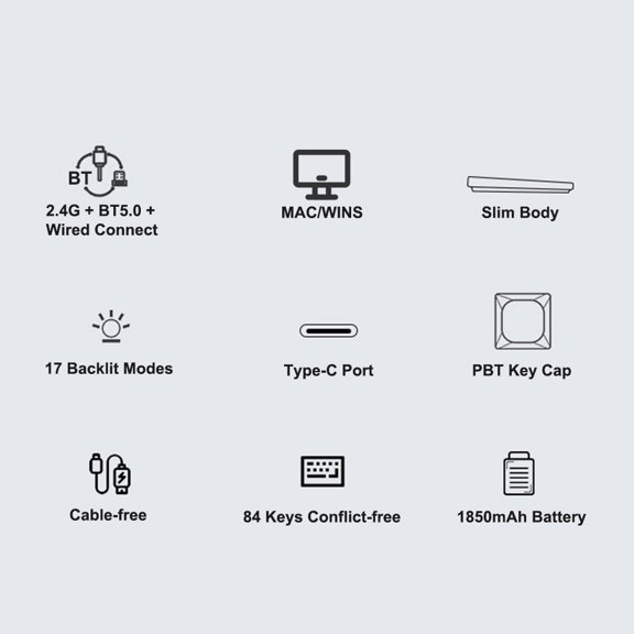 Keyboard Wireless Mechanical Keyboard 84 Keys 2.4G+BT5.0+Type C 3 Connections 75% Low Profile Layout Keyboards RGB Light Effect For Tablet Laptop Smartphone