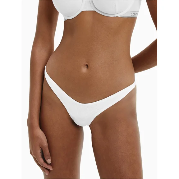 Calvin Klein Women's Pure Ribbed Thong, White, XL