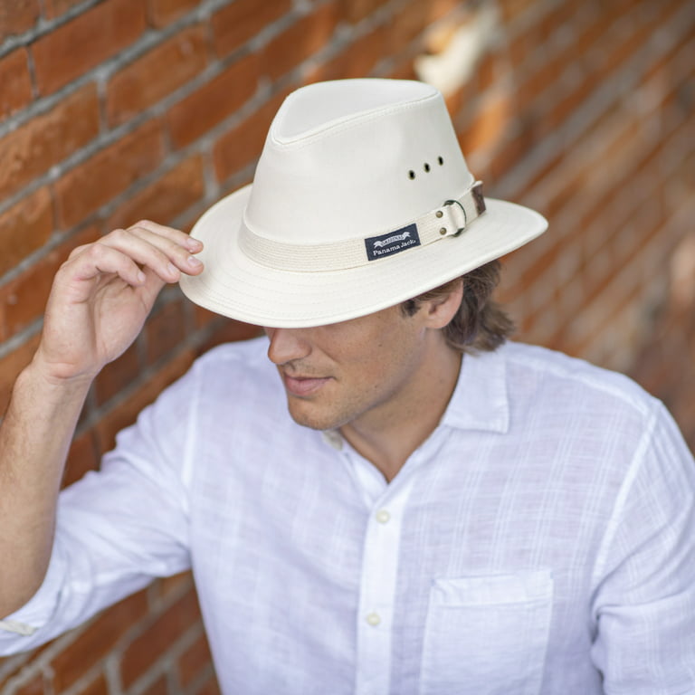 Panama Jack Men's Original Canvas Safari Sun Hat, 2 1/2 Brim, UPF (SPF) 50+ Sun Protection (Natural, Small)