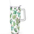 thumbnail image 2 of 40oz Watercolor Cactus Succulents Stainless Steel Flip Straw Tumbler Spill Proof Travel Cup Double Wall Vacuum Insulated Coffee Mug with Top Handle, 2 of 6
