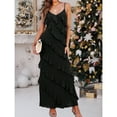 thumbnail image 4 of Women’s Black Chiffon Maxi Dress – Sexy Backless V-Neck Spaghetti Strap Ruffle Bodycon Evening Party Outfit, 4 of 6