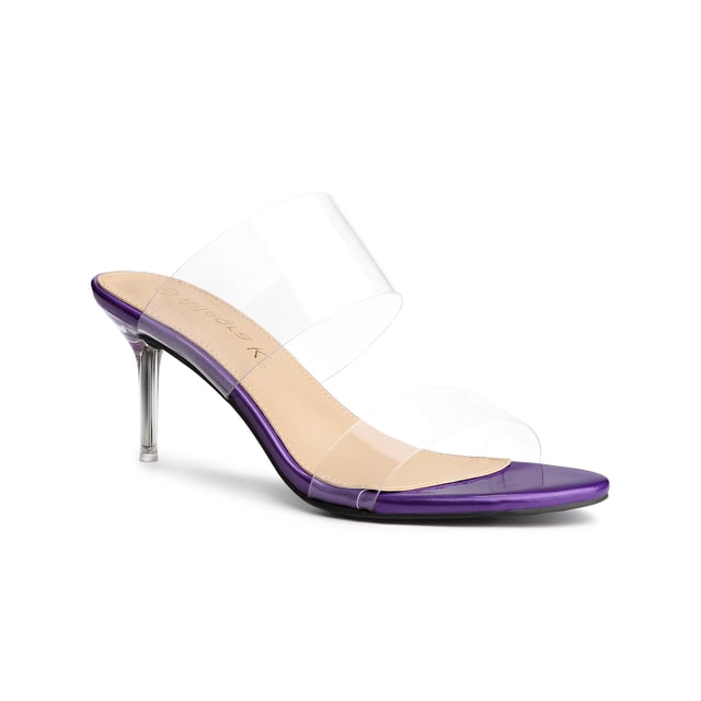 BLISSFUL STEP Sandales à Talons Aiguilles Transparentes pour Femmes à Bout Ouvert à Enfiler Violet Pâle 8