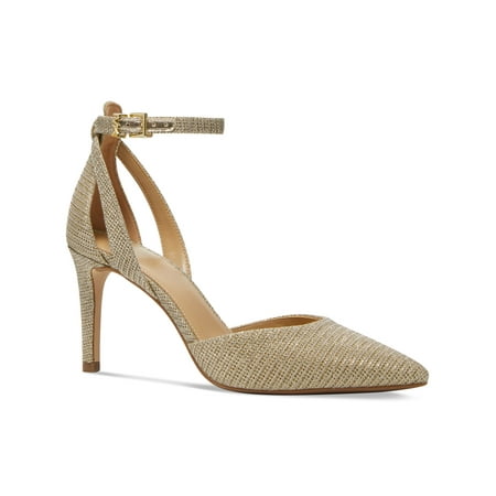 

MICHAEL MICHAEL KORS Womens Gold Sparkle Cut Outs Ankle Strap Padded Mirabel Pointed Toe Stiletto Buckle Dress Pumps Shoes 7 M