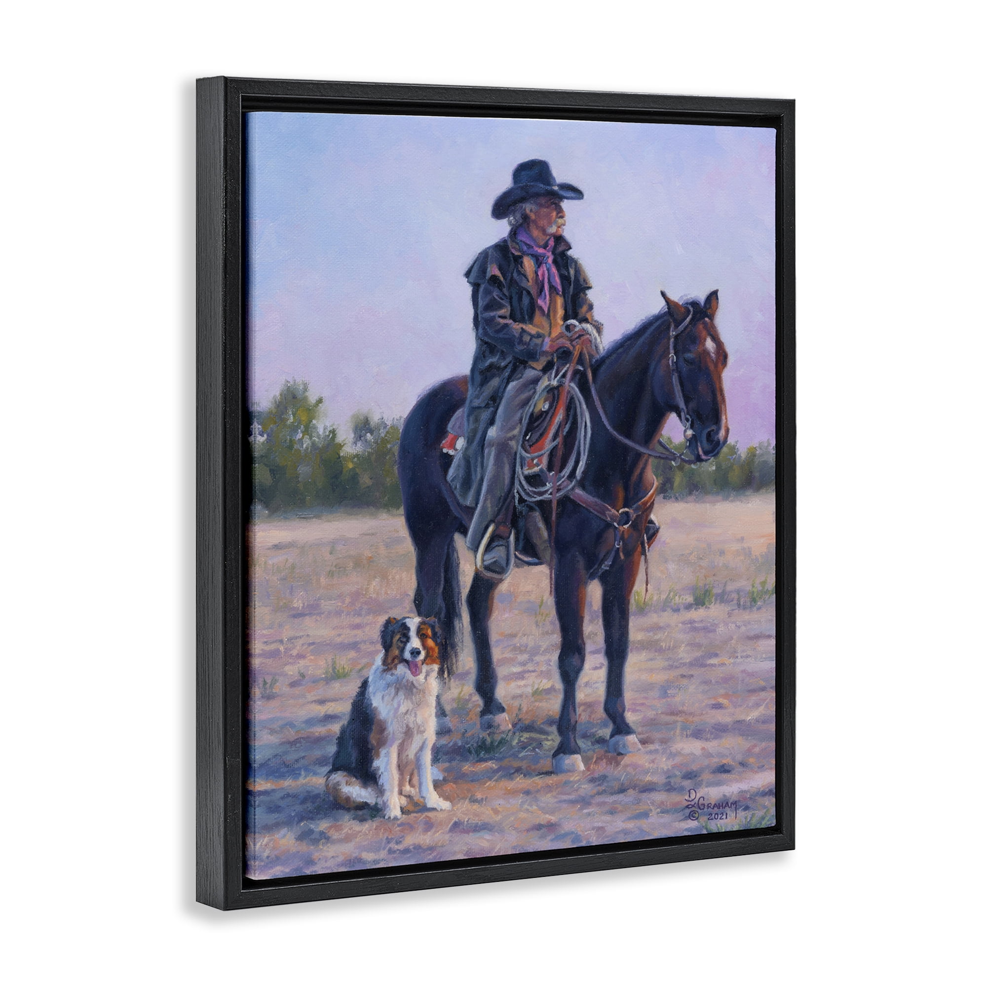 Stupell Industries Old Timers Cowboy Animals & Insects Painting Black Floater Framed Canvas Art Print Wall Art, 17 x 21