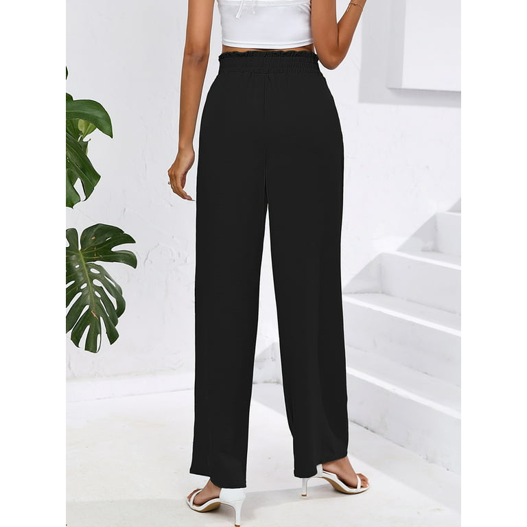 Chiclily Belted Wide Leg Pants for Women High Waisted Business Casual Palazzo  Pants Work Trousers Loose Flowy Summer Beach Lounge Pants with Pockets, US Size  Small in Black 