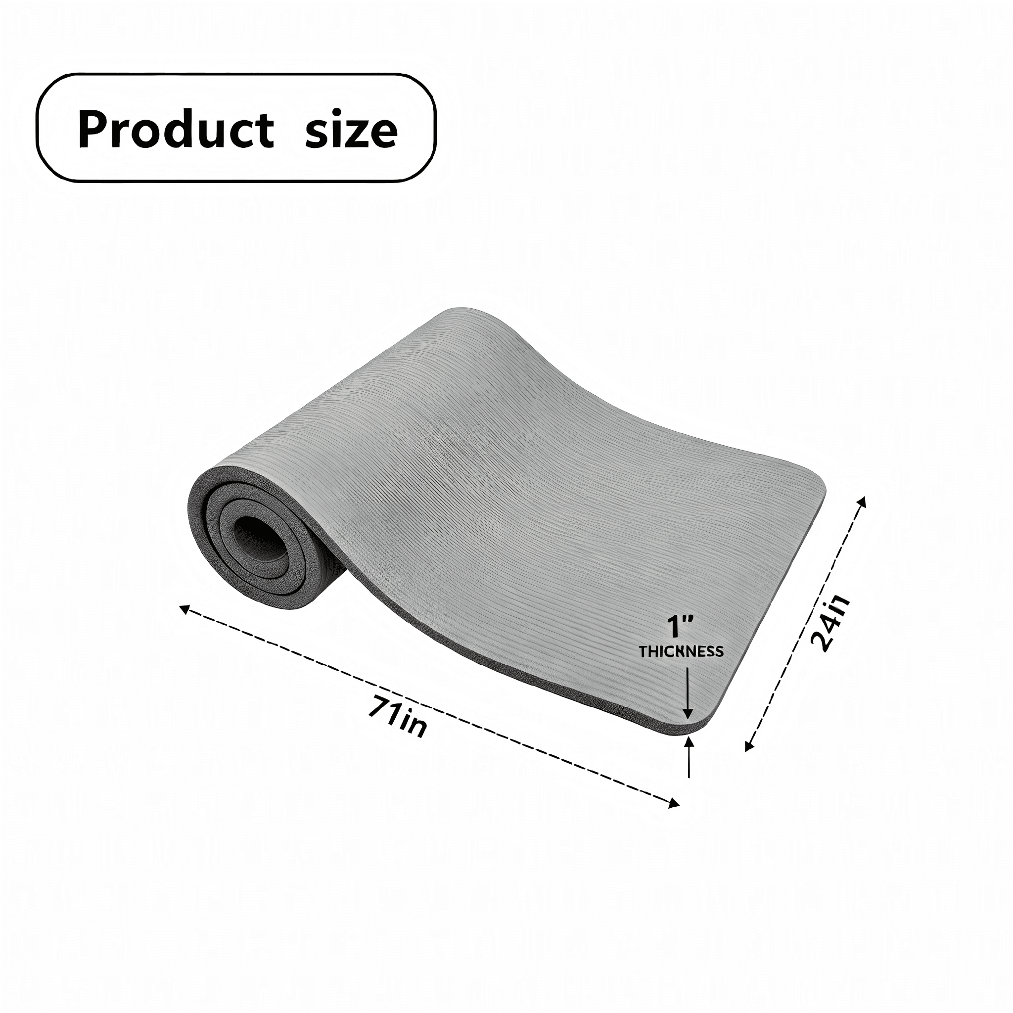 ZHANGJIA 71x24 Inches Extra Thick Yoga Mat 1-Inch High-Density Foam – Roll-Up Exercise Pad with Double-Sided Non-Slip Surface and Carrying Strap for Pilates and Home Workouts Gray