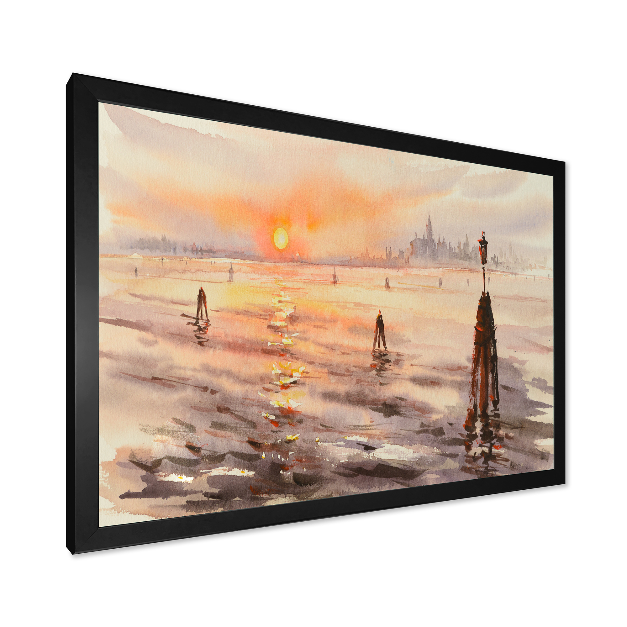 Designart 'Panorama of Venice Laguna Beach At Sunset' Nautical & Coastal Framed Art Print