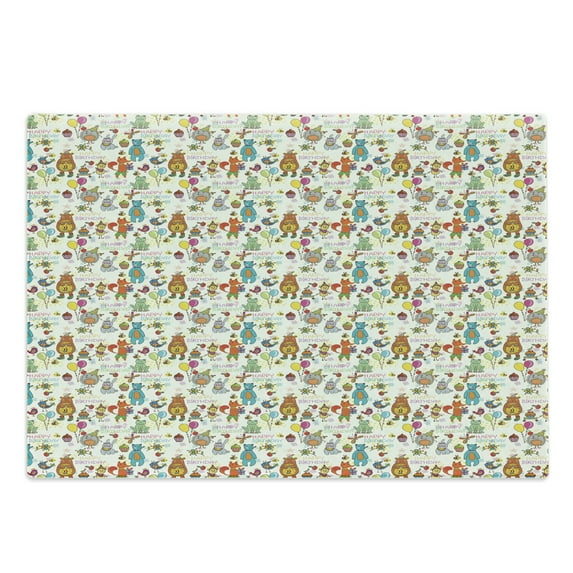 Birthday Cutting Board, Fun Event with Cartoon Drawn Style Mouse Fox Bear Wolf Frog Hedgehog Hare, Decorative Tempered Glass Cutting and Serving Board, Large Size, Multicolor, by Ambesonne