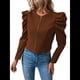 thumbnail image 2 of Chaqueta Corta de Larga para Mujer, con Cremallera, Abrigo, Ropa de Abrigo, Atuendo de Otoño, Chaquetones Marrón Oscuro M, 2 of 7