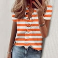 thumbnail image 3 of TKLPEHG Dressy Tops for Women Fashion Short Sleeve T Shirts Loose Casual Going Out Tops V Neck Tshirt Summer Lightweight Striped Print Graphic Tee Blouse(Orange,XL), 3 of 5