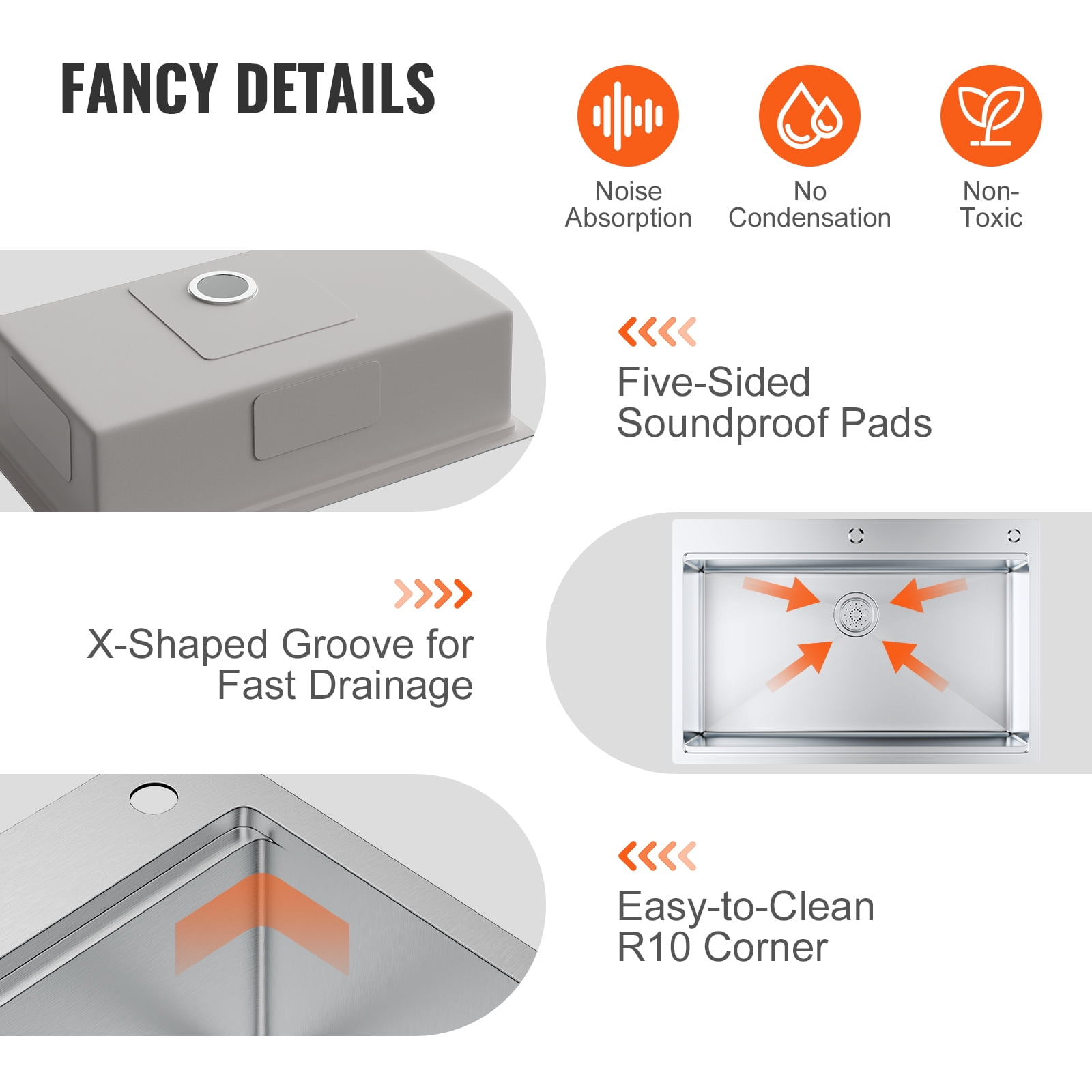 KFFKFF KM-SC-2302-SKU2 Stainless Steel 33" Top-Mount Single Bowl Sink