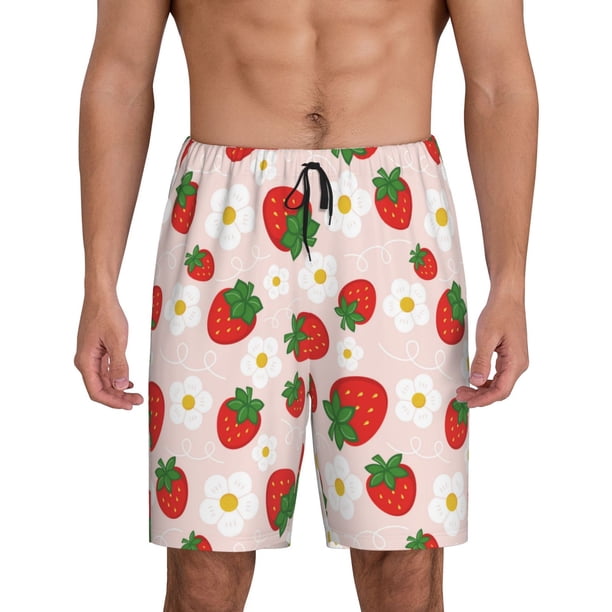 Fotbe Strawberry Floral Pantalones Cortos de Pijama para Hombre, Ropa de Dormir, Pantalones de Pijama Cortos para Hombre-Large