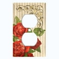 thumbnail image 2 of Metal Light Switch Plate Outlet Cover Red Rose Striped Damask Tan FLW067, 2 of 13