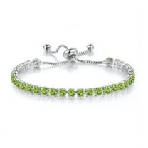 Paris Jewelry 18K White Gold 6 Cttw Created Peridot Round Adjustable Tennis Plated Bracelet Unisex