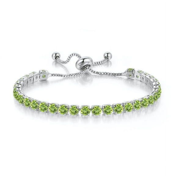 Paris Jewelry 18K White Gold 6 Cttw Created Peridot Round Adjustable Tennis Plated Bracelet Unisex