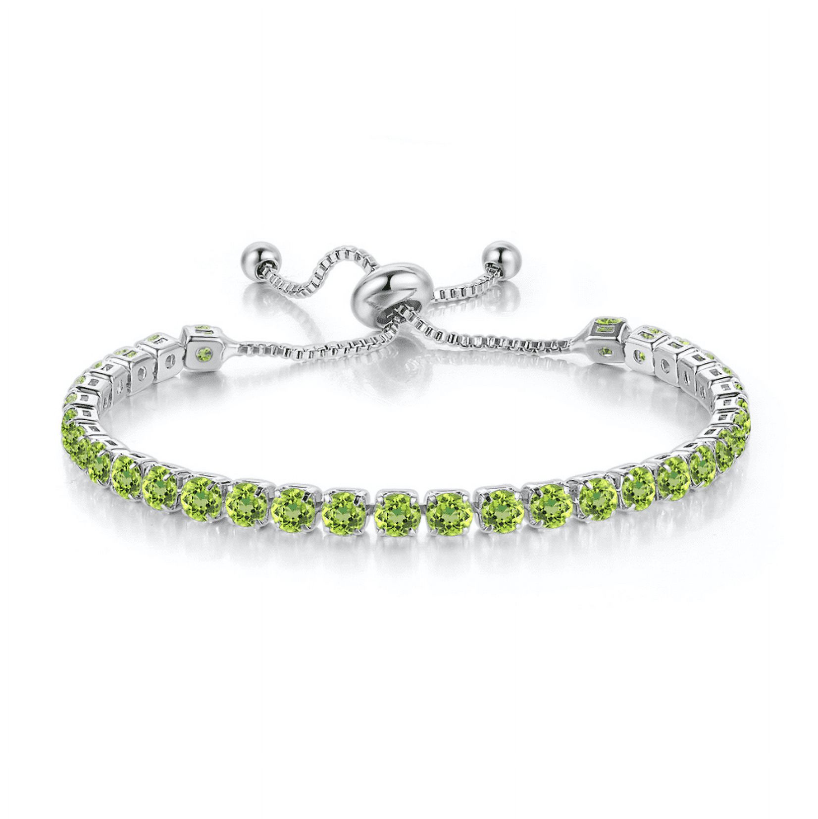 Paris Jewelry 18K White Gold 6 Cttw Created Peridot Round Adjustable Tennis Plated Bracelet Unisex