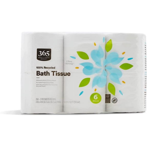 , 100% Recycled Bath Tissue, Ultra-Strong, 260 Sheets per Roll, 6 Count