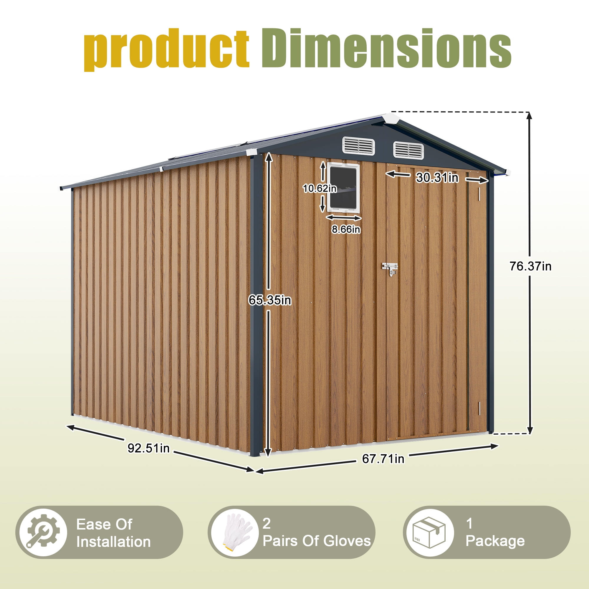 Wework 6x8FT Steel Storage Shed - Lockable Outdoor Metal Garden Shed for Tools, Bikes, Patio & Lawn Utility，Brown