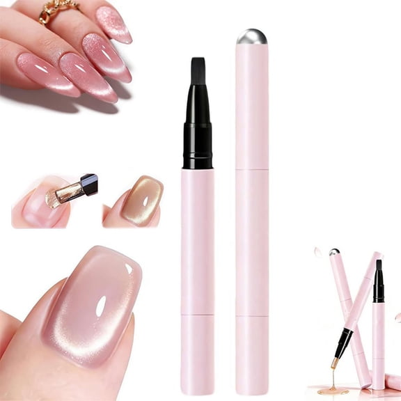 7-in-1 Cat Eye Nail Gel Pen for Manicure - Nail Art Strengthening Care Tool with Base Coat Color Gel Top Coat, Cat Eye Magnet Design for Salon Quality Nails at Home