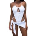 thumbnail image 2 of Fairnull 2 Pcs/Set Women Bikini Set Solid Color Cross High Cut Extreme String Bathing Sexy Padded Wire Free Hollow Out Bathing Suit Water Activities Garment, 2 of 7