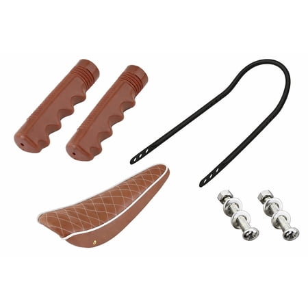 20 inch Cruiser Bicycle Parts Bundle featuring Black Low-Back Sissy Bar (24 inch) Diamond Banana Saddle Vinyl All Brown and grips