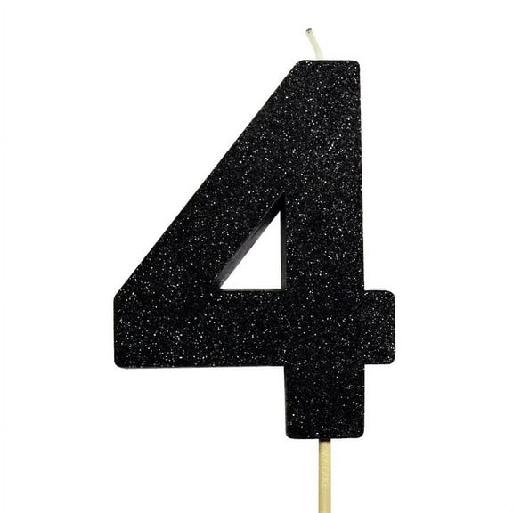 Black Glitter Number 4 Candle 4"