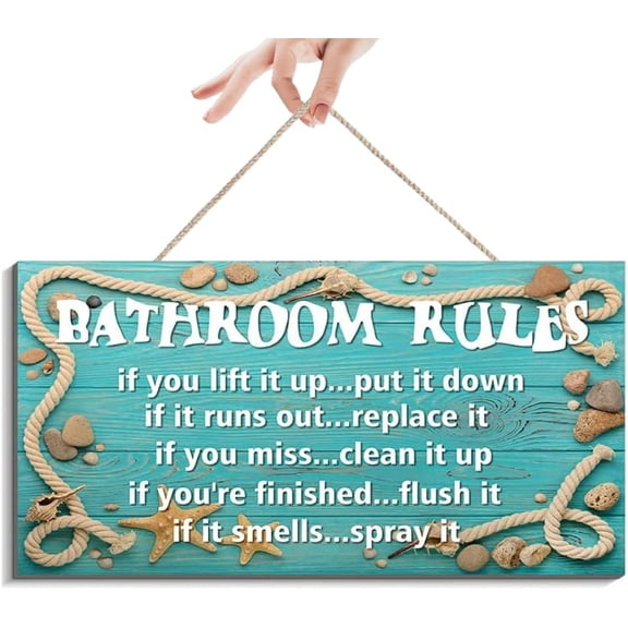 Wood Sign 5x10 Inch Bathroom Rules Wood Signs Unique Toilet Rules Wooden Hanging Sign Plank Plaque Wall Art Decor Front Door Porch Kitchen Bedroom Living Room Garden Bar Pub Hotel Gift For Women Men