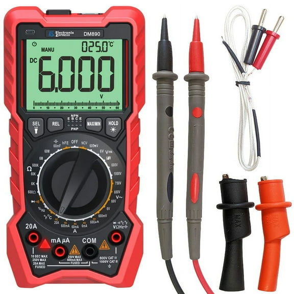 6000 Counts Manual & Auto Ranging True-RMS Digital Multimeter Backlit Display, DC 600mV – 1000V, AC 600mV – 750V, 20A Max Current, Resistance, Capacitance, Frequency, Temp, NCV