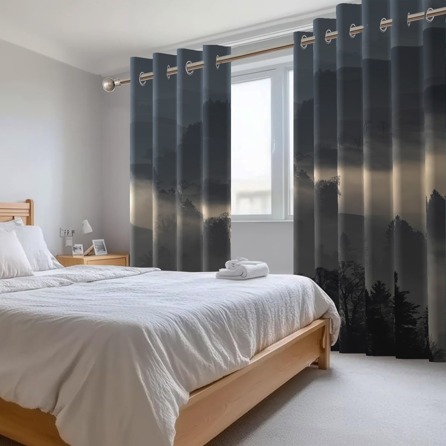 Gray Misty Forest Blackout Curtain for Living Room,Foggy Mountain Thermal Insulated Drapes for Bedroom (52Wx84L,2 Panels)