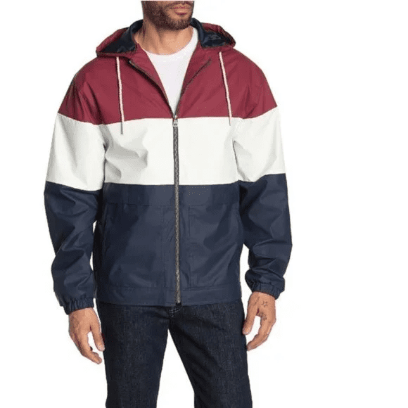 Men's WP Weatherproof Hooded Full Zip Rain Jacket Raincoat Coat color block M