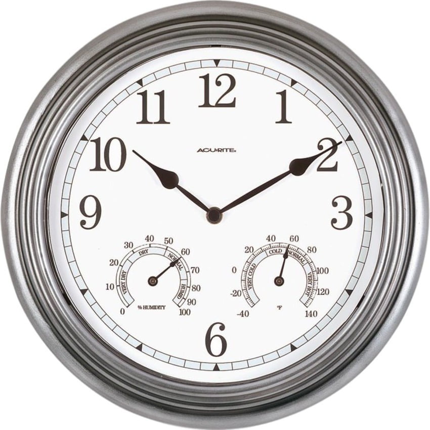 Acurite 14 Inch Pewter Outdoor Clock, Outdoor Clock And Thermometer