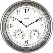Angle View: AcuRite 14-inch Pewter Outdoor Clock with Thermometer and Humidity