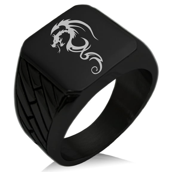 Stainless Steel Shadow Dragon Geometric Pattern Biker Style Polished Ring