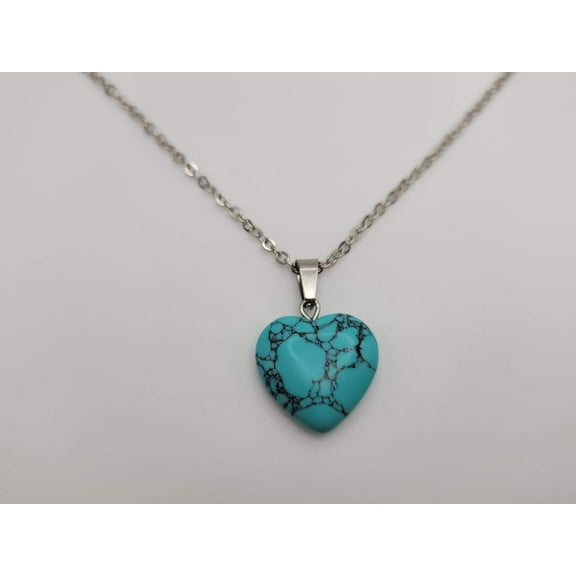 Handmade Crystal Necklace Silver Tone Heart Turquoise Healing Crystal Point Necklace